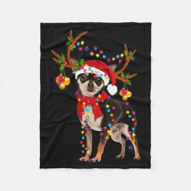 Cobertor De Velo Black And Tan Chihuahua Gorgeous Reindeer Christma (Frente)