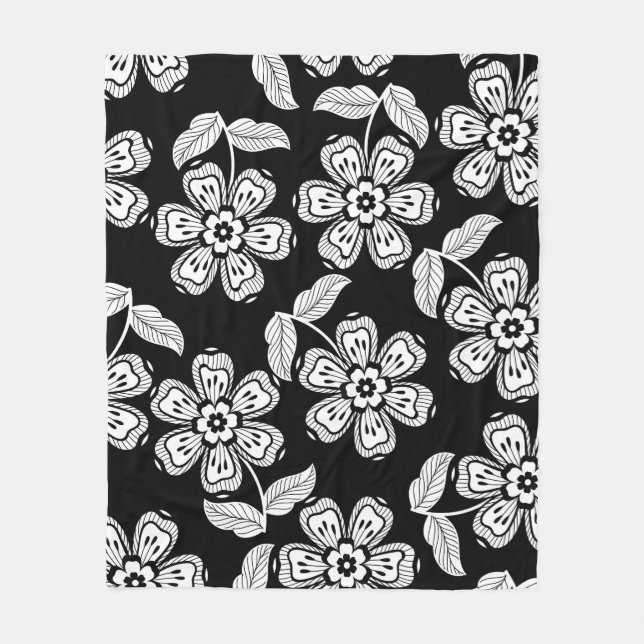 Cobertor De Velo Black and white doodle flower patternblack,abstrac (Frente)