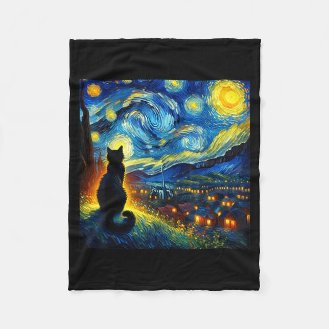 Cobertor De Velo Black Cat Funny Cat Lover Mom Daddy Starry Night V (Frente)