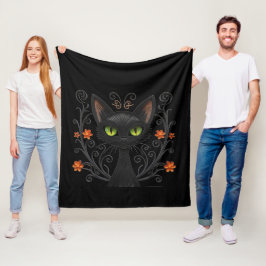 Cobertor De Velo Black Cat Green Eyes Filigree Design