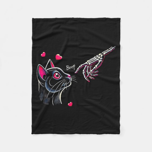 Cobertor De Velo Black Cat Skeleton Hand Boop Valentine's Day Pet O (Frente)