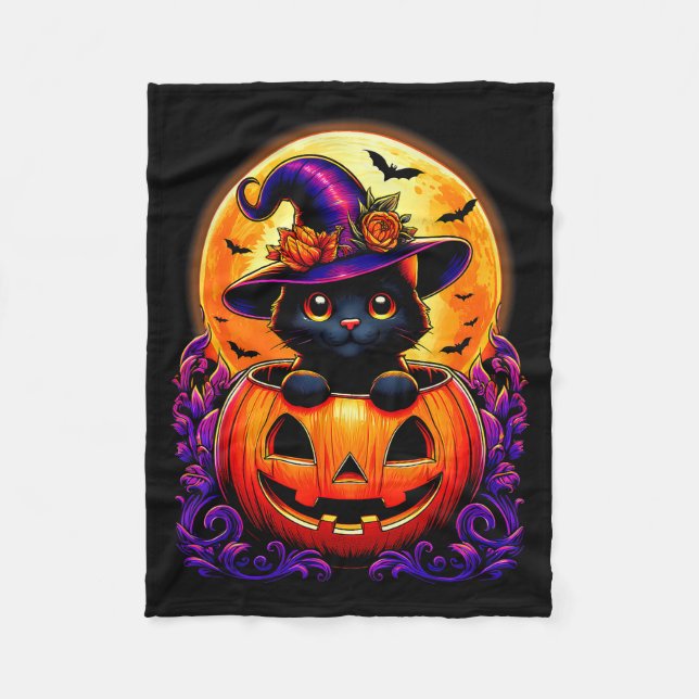 Cobertor De Velo Black Cat Witch Hat Pumpkin Funny Halloween Men Wo (Frente)