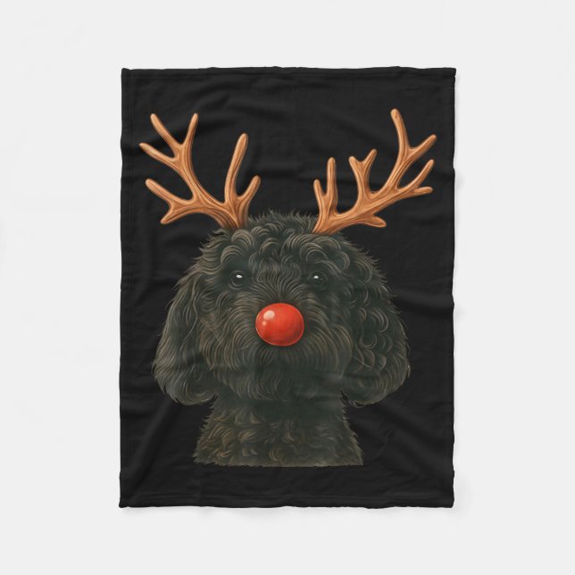 Cobertor De Velo Black Goldendoodle Christmas Lights Santa Hat Blac (Frente)