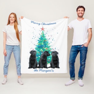Cobertor De Velo Black Lab Merry Christmas Puppy Labrador
