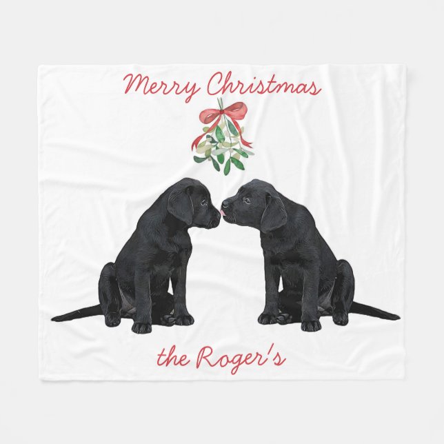 Cobertor De Velo Black Labrador Christmas Puppy (Frente (Horizontal))