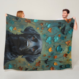 Cobertor De Velo Black Labrador in Leaves