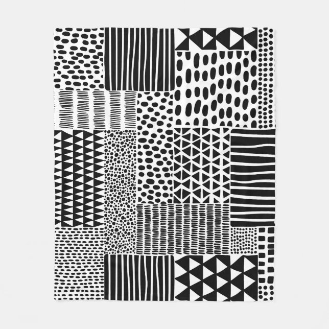 Cobertor De Velo Black White Doodle: Etnia sem costura (Frente)