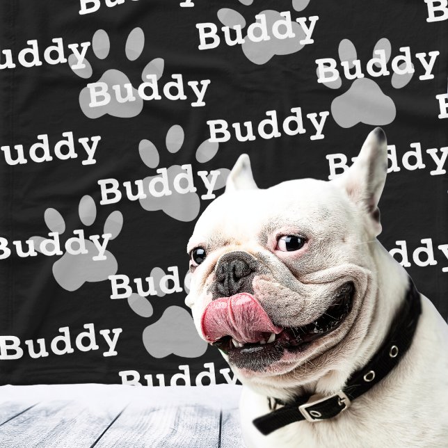 Cobertor De Velo Black White Paw imprime o nome personalizado do cã (Black White Paw Prints Personalized Dog Name Fleece Blanket
)