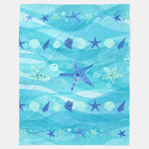 Cobertor De Velo Blanket Blue Starfish Marisco Oceânico Ondas de Be