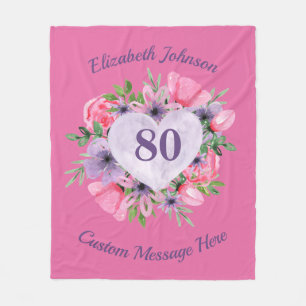 Cobertor De Velo Blanket de aniversário de 80 rosa para mulheres