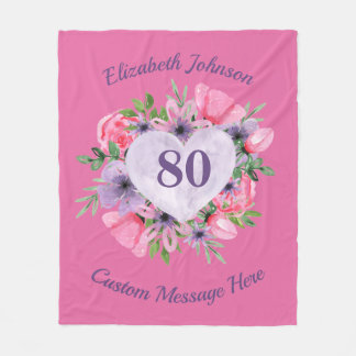 Cobertor De Velo Blanket de aniversário de 80 rosa para mulheres
