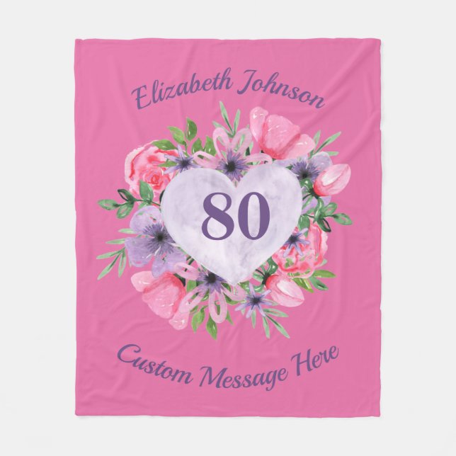 Cobertor De Velo Blanket de aniversário de 80 rosa para mulheres (Frente)