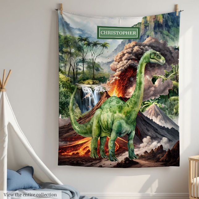 Cobertor De Velo Blanket de Dinossauro T-Rex com Aquarela Personali (Watercolor T-Rex Dinosaur Blanket Personalized for Kids)