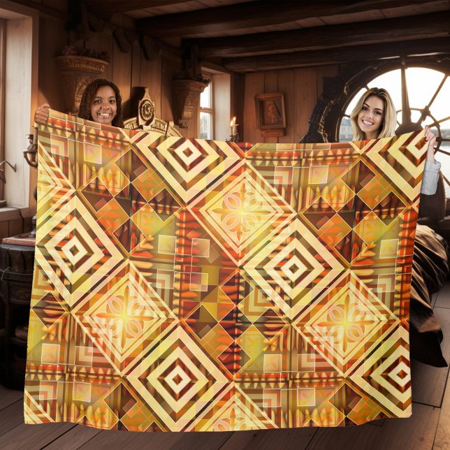 Cobertor De Velo Blanket de folga do padrão geométrico de queda de  (Artistic modern fleece blanket featuring an abstract geometric design in warm fall colors)