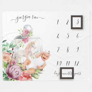 Cobertor De Velo Blanket de Milestone de Bebê Watercolor Unicorn