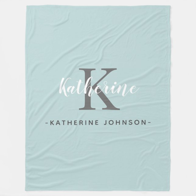 Cobertor De Velo Blanket de velo azul de monograma elegante (Frente)
