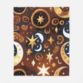 Cobertor De Velo Blankets – Golden Ochre Celestial Moon Pattern