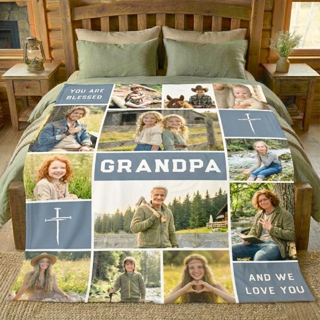 Cobertor De Velo Blessed Grandpa 12 Photo Collage Custom Text (Criador carregado)