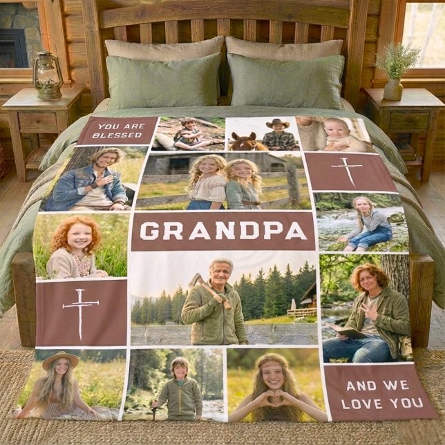 Cobertor De Velo Blessed Grandpa 12 Photo Collage Custom Text (Criador carregado)