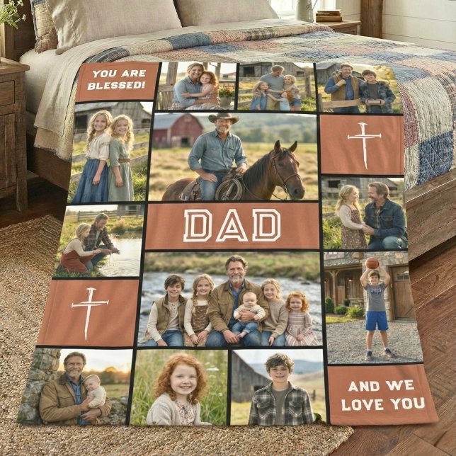 Cobertor De Velo Blessed Loved Dad 12 Photo Collage Custom Text (Criador carregado)