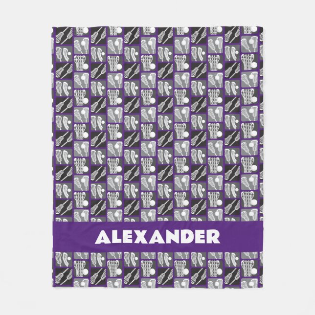 Cobertor De Velo Blocos de Lacrosse Roxos de Palitos e Bolas (Frente)