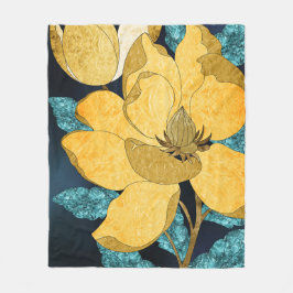 Cobertor De Velo Blogue de ouro com Folhas de Teal Abstrato Floral