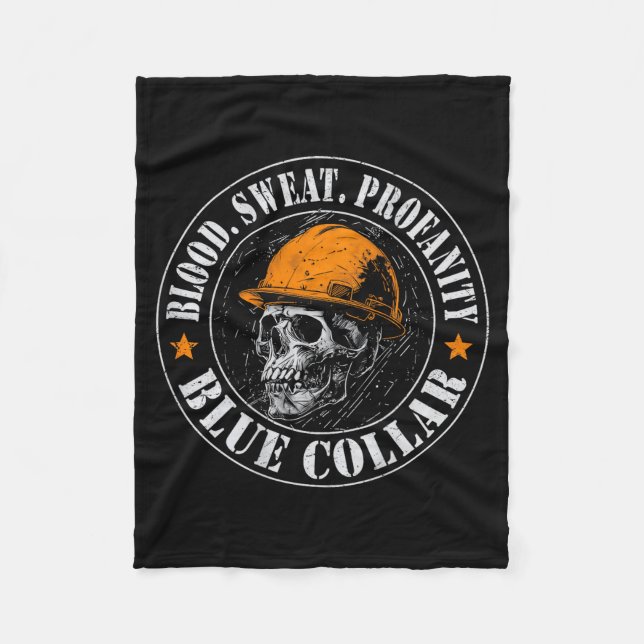 Cobertor De Velo Blood Sweat Profanity Construction Worker Skull Bl (Frente)