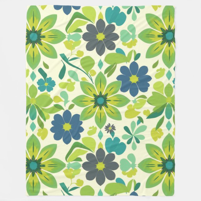 Cobertor De Velo Blue and Green Floral Fleece Blanket (Frente)