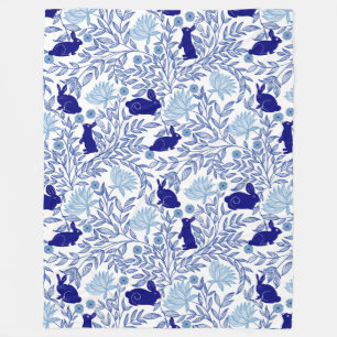 Cobertor De Velo Blue Chinoiserie Rabbit-Elegante Coelhinho-Vintage