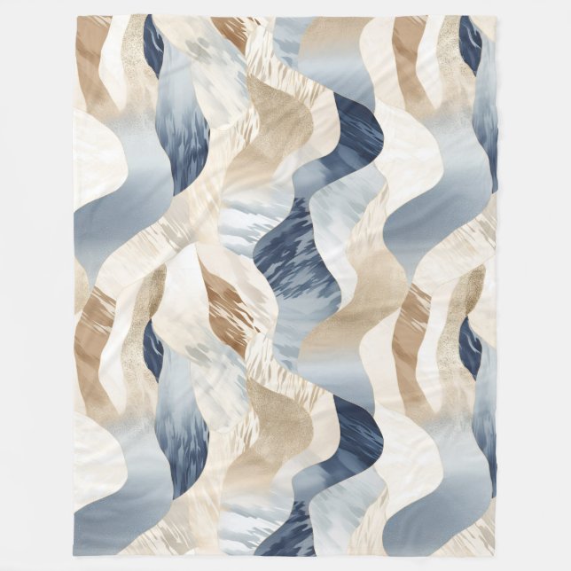 Cobertor De Velo Blue Cream Ivory Abstrato Waves Beach (Frente)