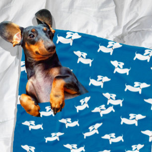 Cobertor De Velo Blue Dachshends Dancing Fleece Doxie Blanket