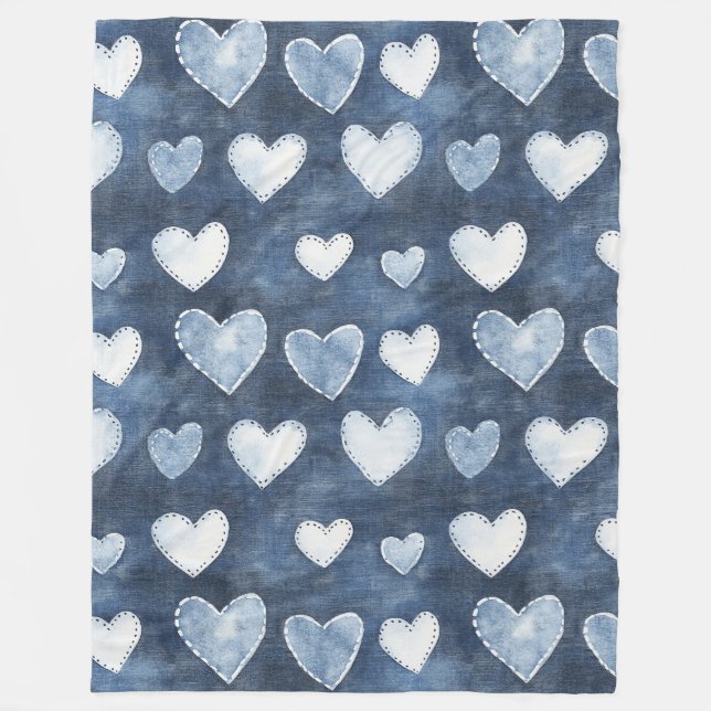 Cobertor De Velo Blue Denim Hearts (Frente)