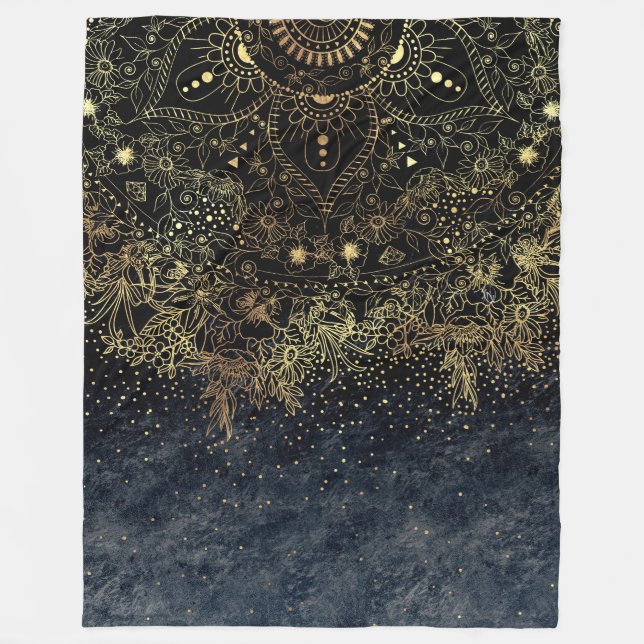 Cobertor De Velo Blue Dourado Mandala Floral (Frente)