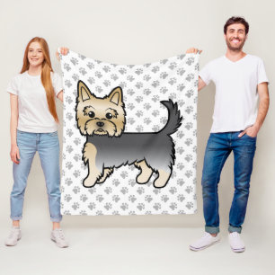 Cobertor De Velo Blue E Dourado Yorkshire Terrier Cartoon Dog & Paw