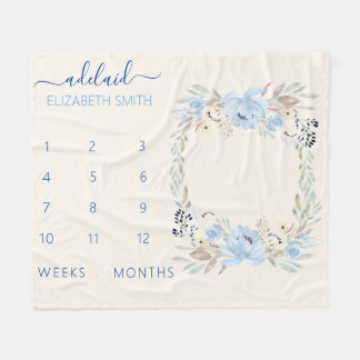Cobertor De Velo Blue Floral Baby Girl Milestone Blanket