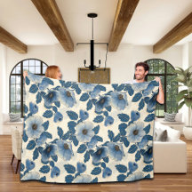 Blue Floral Dourado Glitter Japonês Ukiyo-e