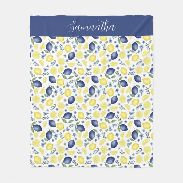 Cobertor De Velo Blue French Country Lemon Pattern Monogram Name (Frente)