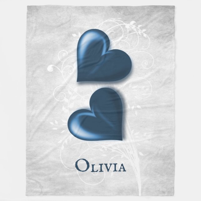 Cobertor De Velo Blue Hearts Personalised Fleece Blanket (Frente)