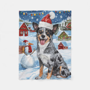 Cobertor De Velo Blue Heeler Dog Winter Wonderland Natal Joy