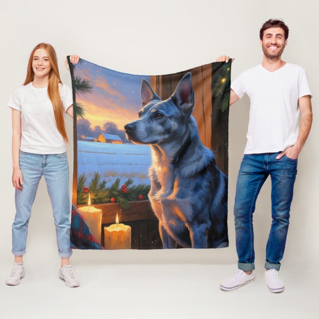 Cobertor De Velo Blue Heeler With Christmas Lights Holiday  (In Situ)