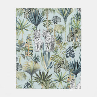 Cobertor De Velo Blue Jungle White TIgers Fleece Blanket