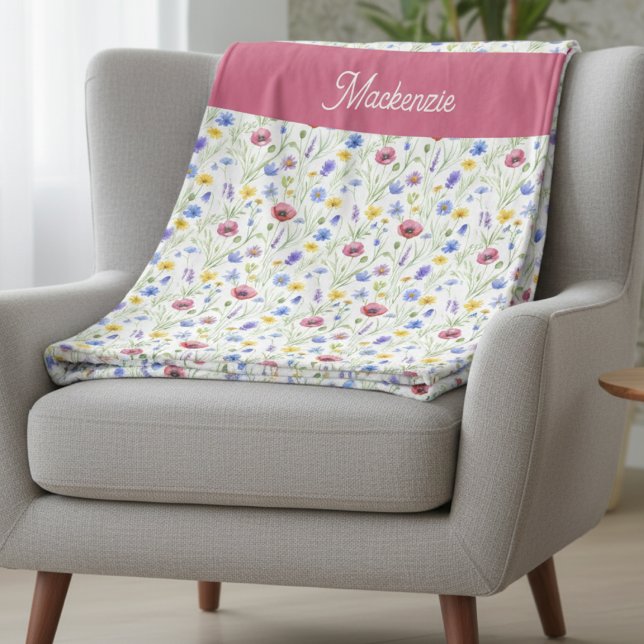 Cobertor De Velo Blue Pink Wildflower Botanical Custom Name  (Criador carregado)