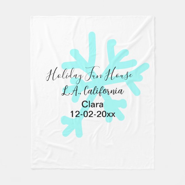 Cobertor De Velo Blue snowflakes holiday camping house place date (Frente)