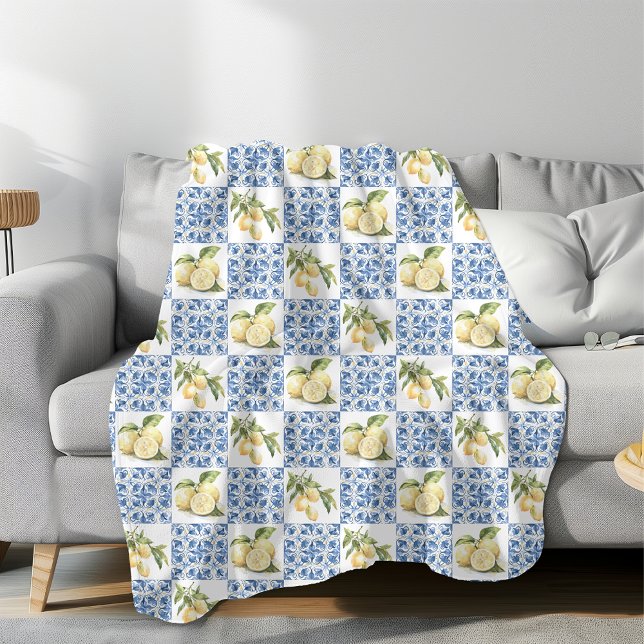 Cobertor De Velo Blue Tile French Country Lemon Pattern (Criador carregado)