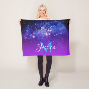 Cobertor De Velo Blue Violet Sparkly Stars Celestial Monograma