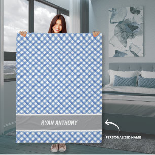 Cobertor De Velo Blue Watercolor Gingham Xadrez Checked Boys