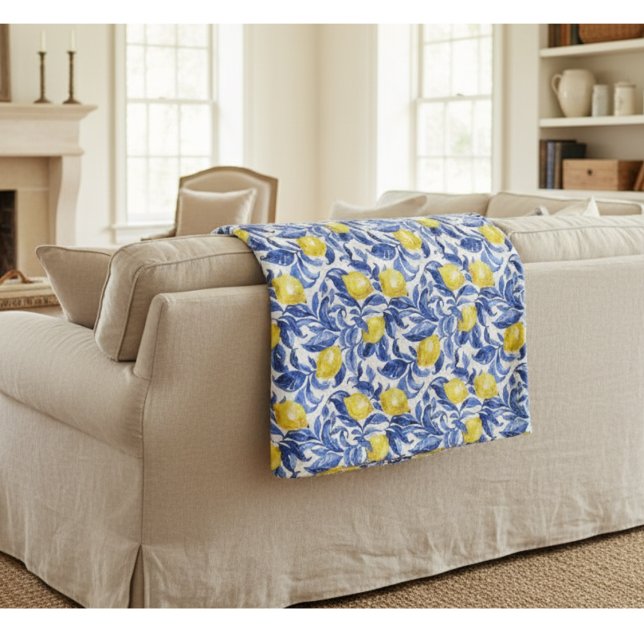 Cobertor De Velo Blue Watercolor Lemon Pattern  (Criador carregado)