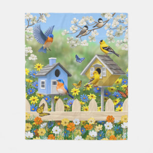 Cobertor De Velo Bluebird Goldfinches Birdhouses Fllower Garden