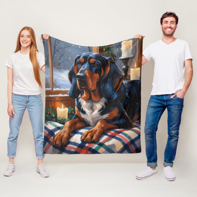 Cobertor De Velo Bluetick Coonhound Com Luzes De Natal Feriado (In Situ)