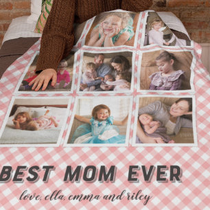 Cobertor De Velo Blush Coral Gingham Melhor Colagem de Fotos da Mãe